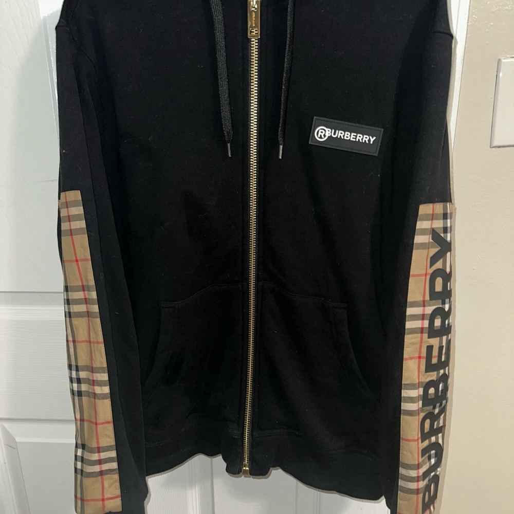 Burberry Black Hoodie with Plaid Accents